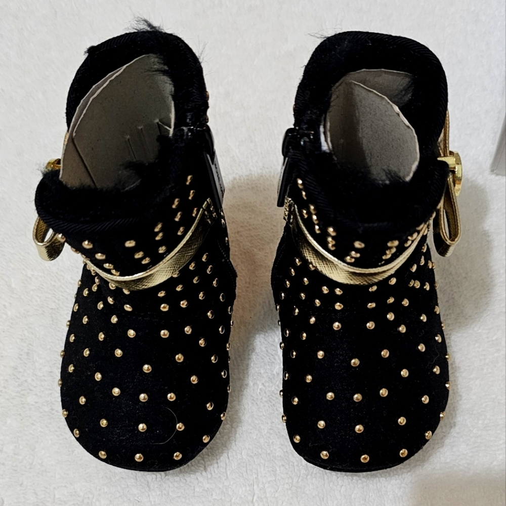 Michael Kors Baby Grace Black & Gold Stud Boots Size 2